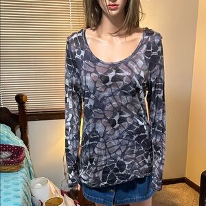 Simply Vera Long Sleeve Scoop Neck Abstract Print Top - L